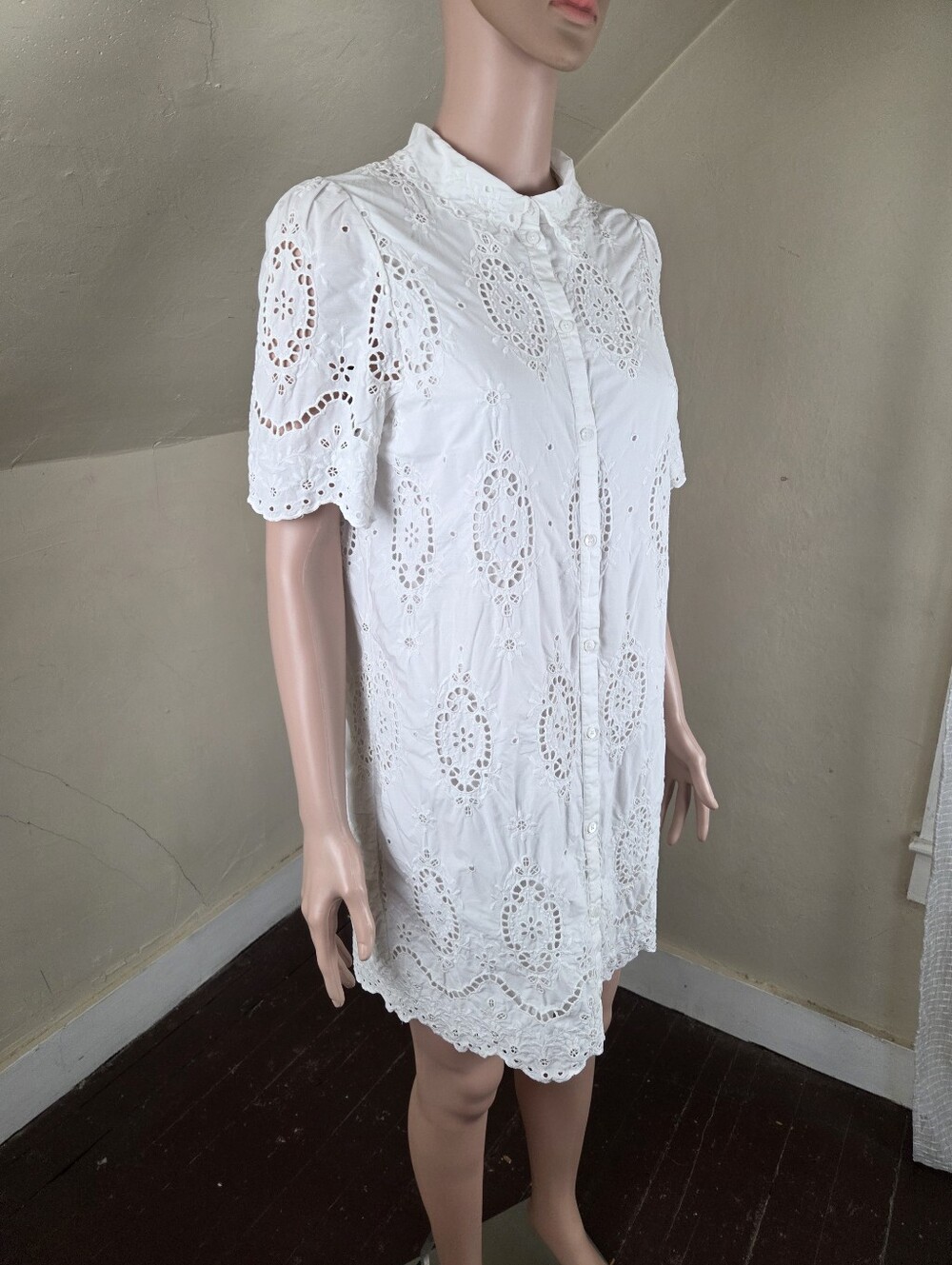 Sézane‎ Elvina Eyelet Embroidered Shirt Dress White EU 42 Runs Small - Picture 9 of 13